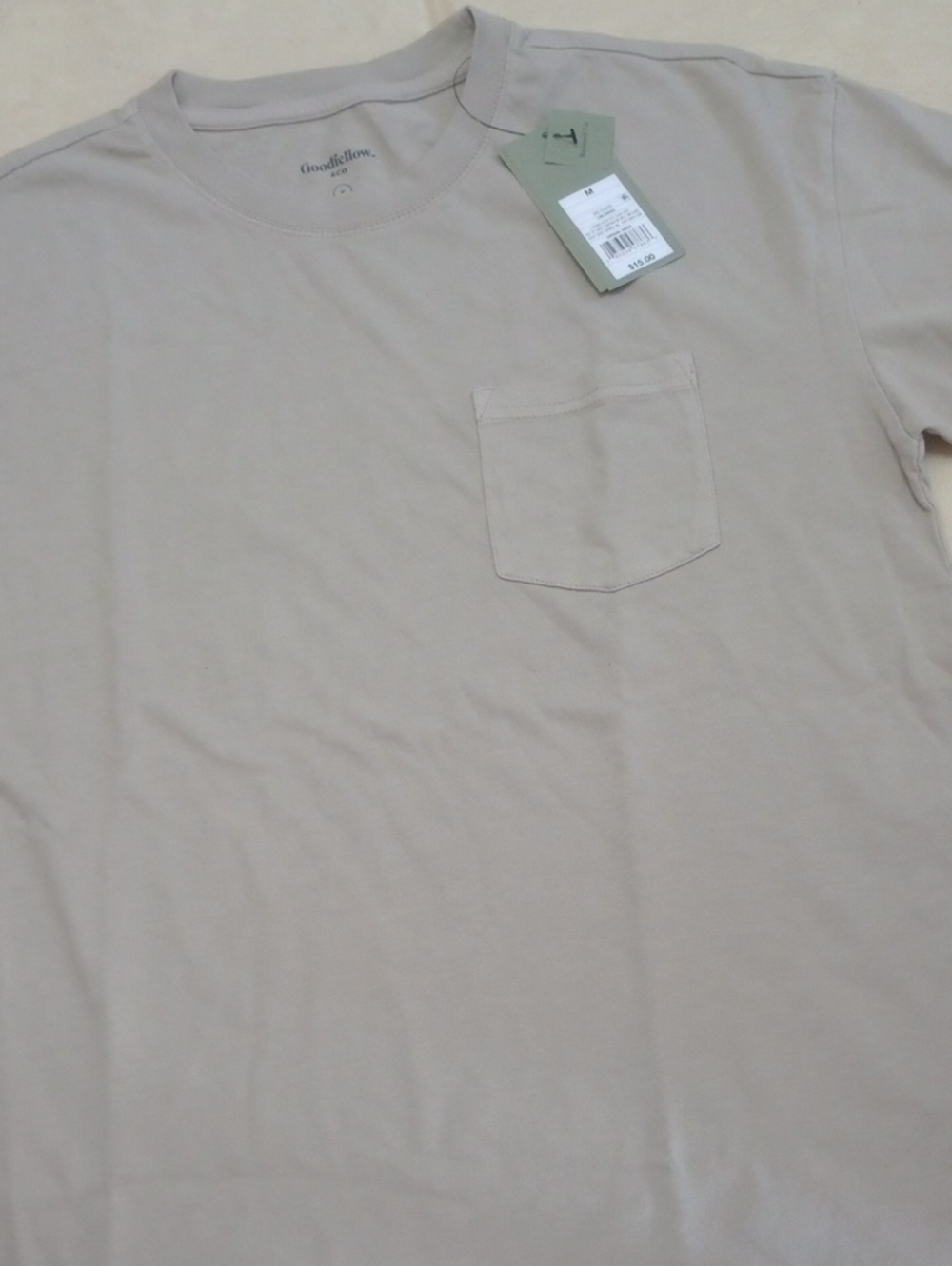 🥰3/$25 NWT GOODFELLOW & CO Tan/ Khaki Crew neck 100% Cotton Pocket Tee